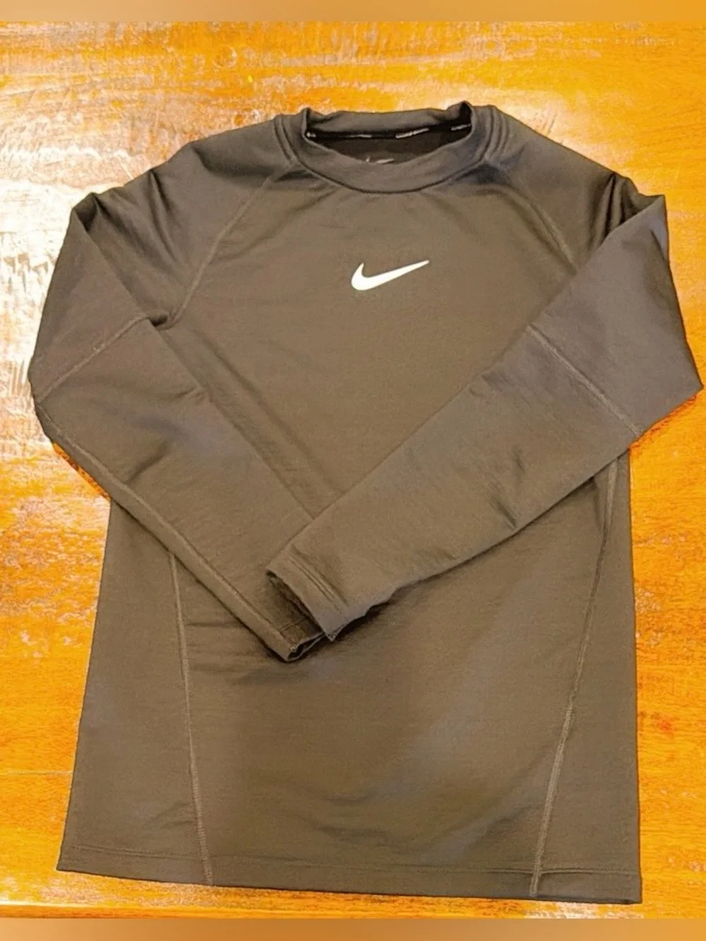 Nike Pro kids Black Long Sleeve Crew Top with White Swoosh kids